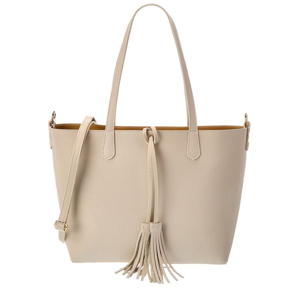 Italian Leather Romy Leather Top Handle Bag, Beige